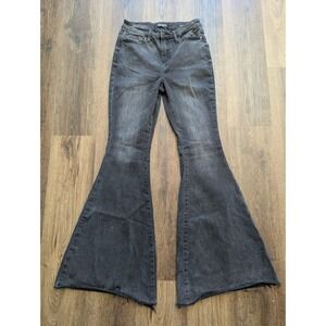 Judy Blue Jeans 27 Black Super Flare Bell Bottom Festival Y2K Boho Raw Hem Denim